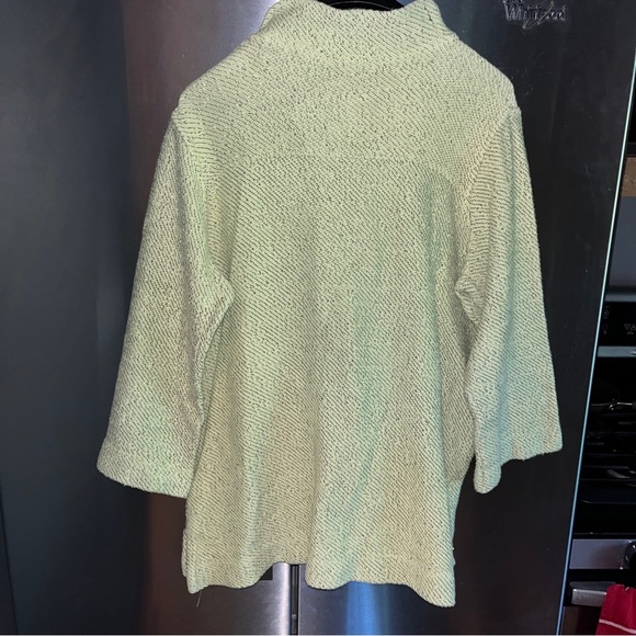 Soft Surroundings lime green Woven sweater button neck Pullover Henley, cotton L - Picture 4 of 14